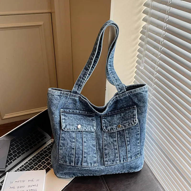Vintage Denim Tote Bag – Large Women's Shoulder & Commuter Bag Denim Tote Bag Nixie
