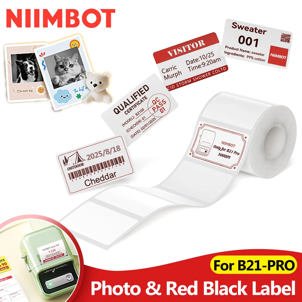 NiiMbot B21 Pro Thermal Label Paper 300DPI Photo Sticker Roll Thermal Label Paper Nixie