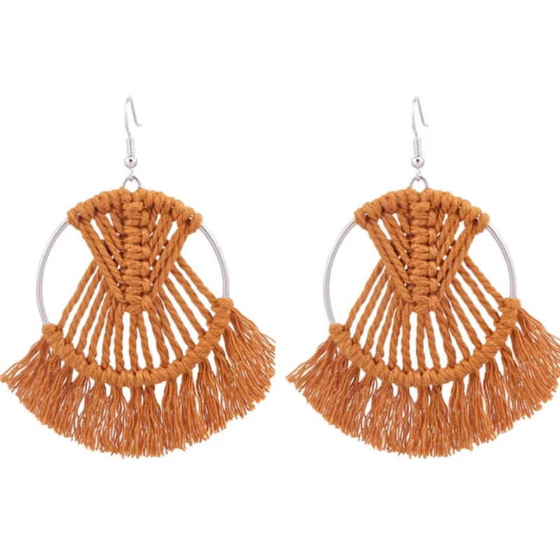 Bohemian Tassel Fan Drop Earrings – Hand Woven Boho Style Tassel Drop Earrings Nixie