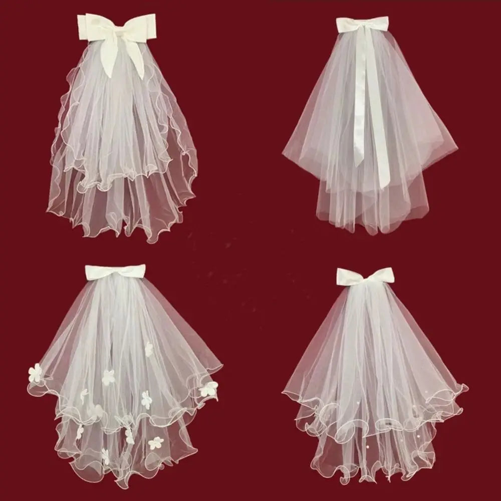 Two Layer Lace Edge Bridal Veil – Short White Tulle Wedding Veil