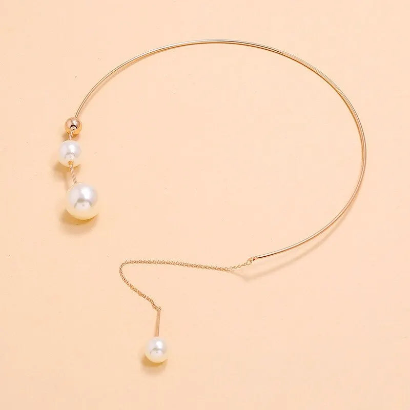 Gold-Tone Pearl Tassel Collar Choker Necklace for Women Choker Necklace Nixie