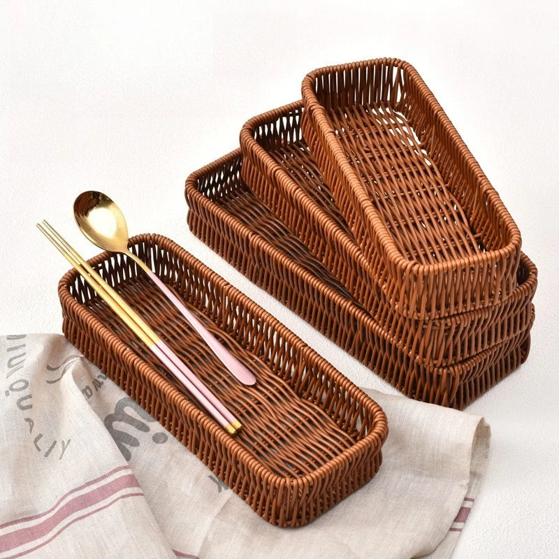 Imitation Rattan Desktop Utensil & Cutlery Storage Basket Kitchen Storage Basket Nixie