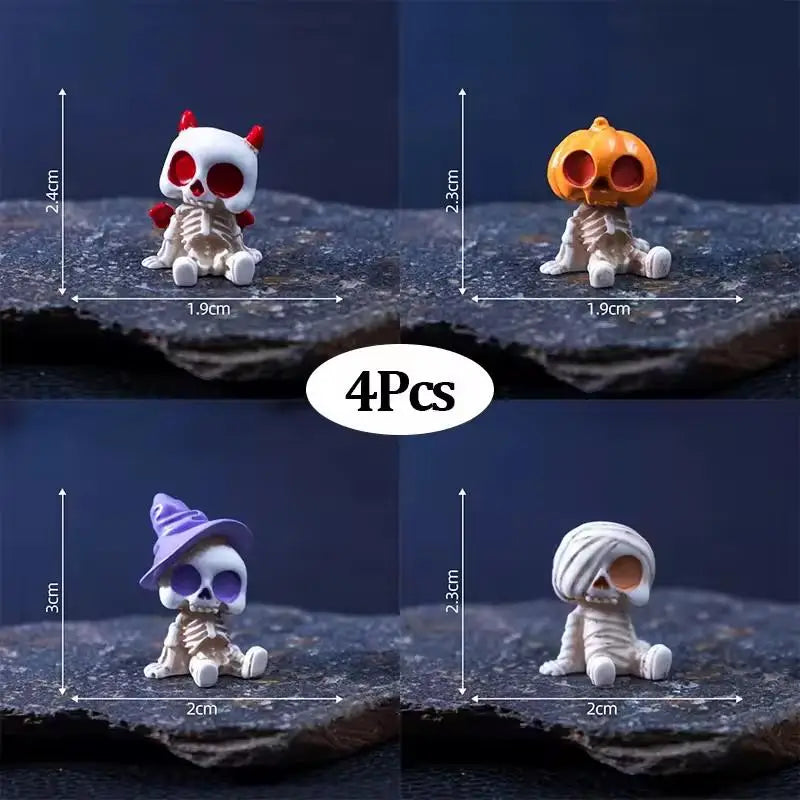 Halloween Mini Resin Figurines 4Pcs – Pumpkin Ghost Skull Set Halloween Resin Figurines Nixie