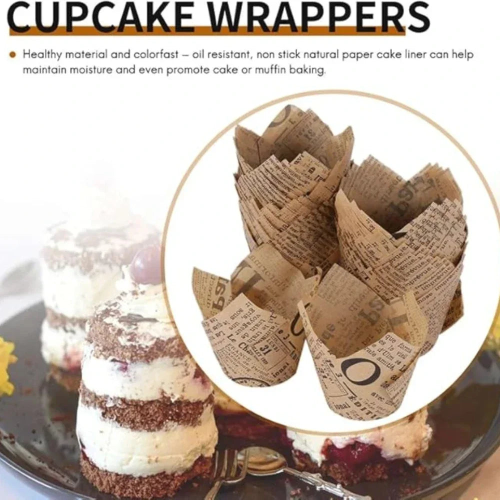 50pcs Cupcake Liners – Oil-Proof High-Temp Baking Molds