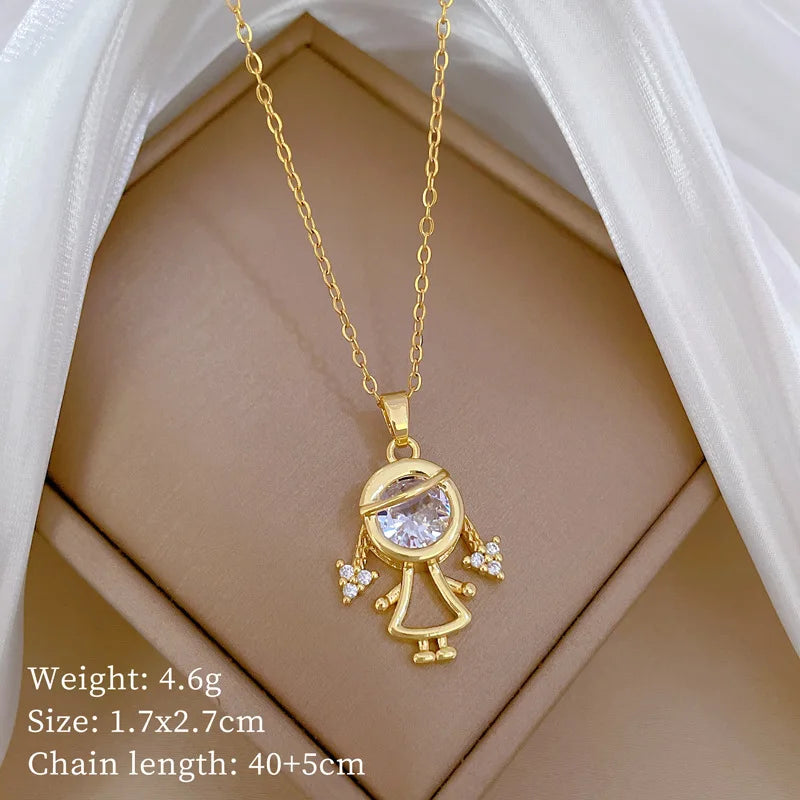 Gold Plated Animal Pendant Necklace – Stainless Steel Clavicle Chain Pendant Necklace Nixie XL2606-665