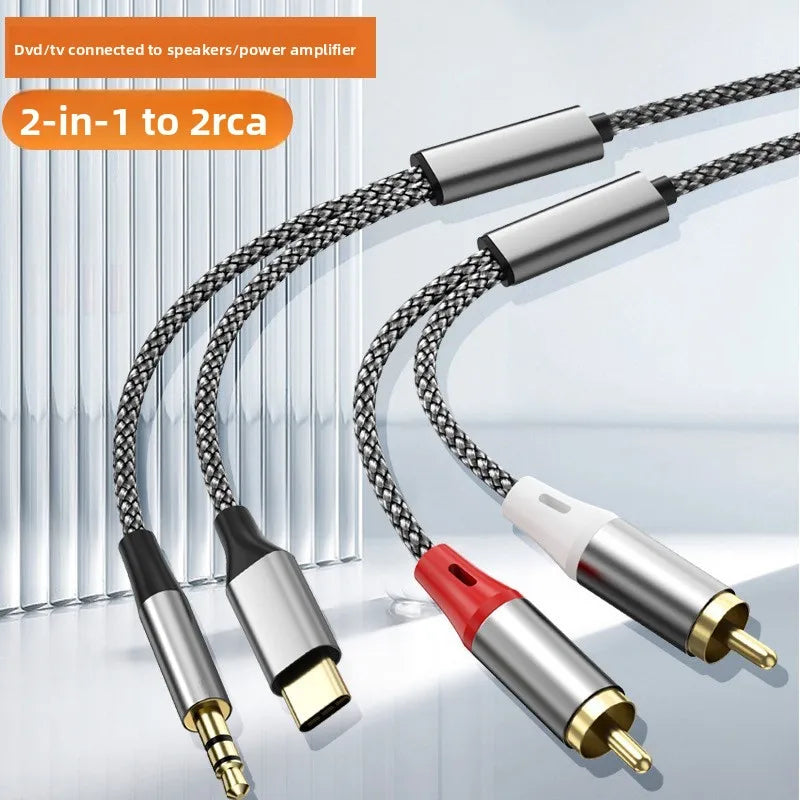 Type-C & 3.5mm to Dual RCA Audio Split Cable | Speakers Audio Adapter Cable Nixie Light Grey 1.3m