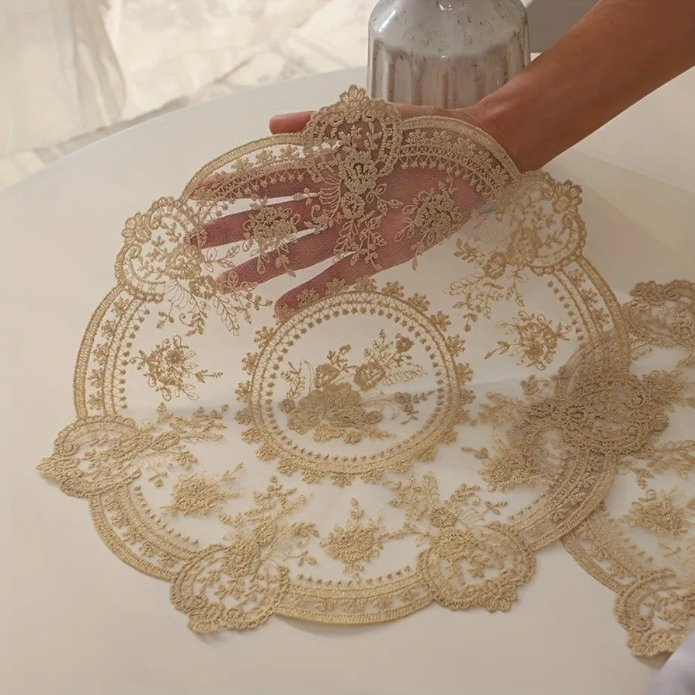 Embroidered Lace Round Placemats – Vintage Floral Table Mats Lace Table Mats Nixie