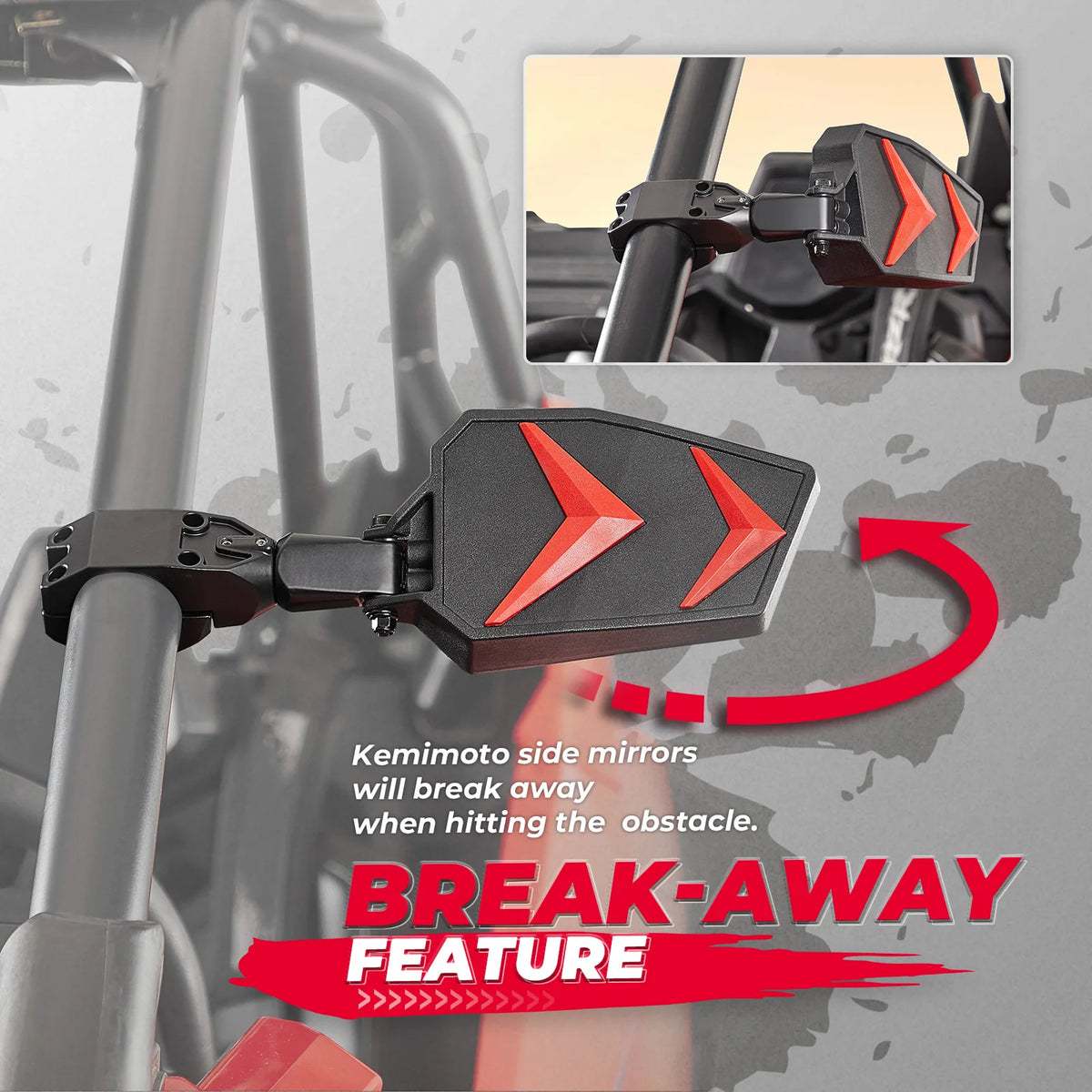 KEMIMOTO UTV Side Mirrors Aluminum Clamp 1.75"–2" Roll Cage UTV Side Mirrors Nixie