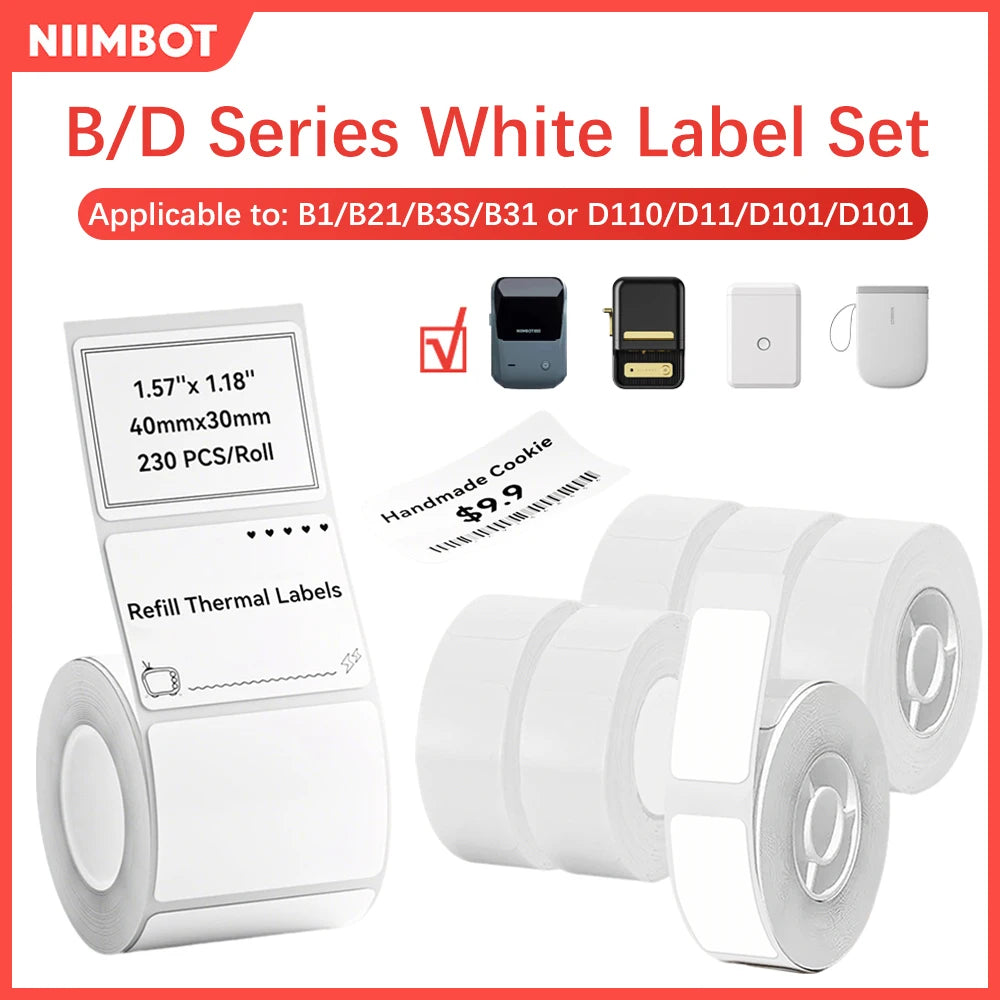 Niimbot Thermal Label Paper Roll – B1 B21 B3S D110 Compatible Thermal Label Roll Nixie