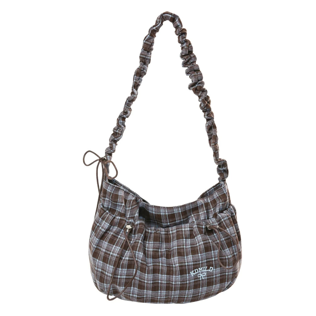 Vintage Plaid Crossbody Bag – Large Capacity Women's Shoulder Bag Crossbody Shoulder Bag Nixie Blue Brown Plaid (No