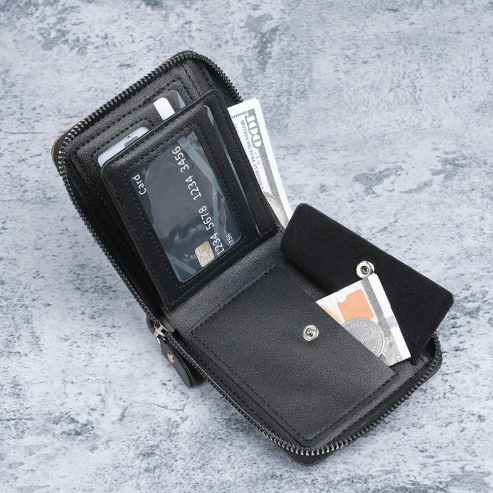 Men's PU Leather Short Wallet Zipper Card Holder | Nixie Leather Wallet Nixie