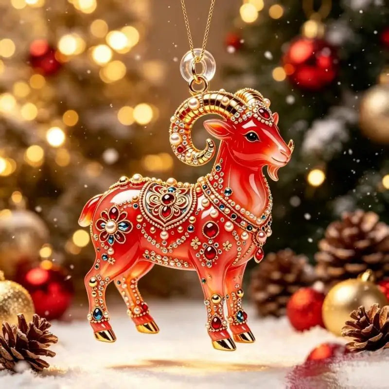 Acrylic Chinese Zodiac Goat Ornament – Red Gold Lunar New Year Hanging Ornament Nixie