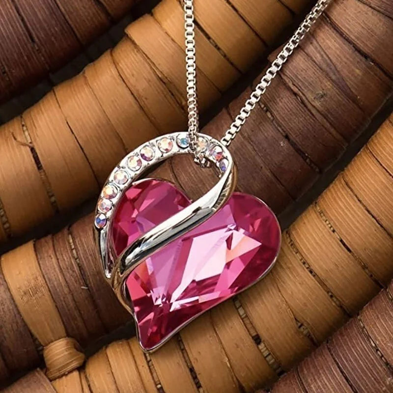 Infinity Love Heart Pendant Necklace – Glass Crystal Birthstone Pendant Necklace Nixie