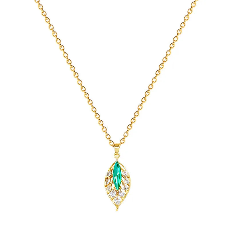 Blue Leaf Pendant Necklace – Gold Stainless Steel Clavicle Chain Pendant Necklace Nixie