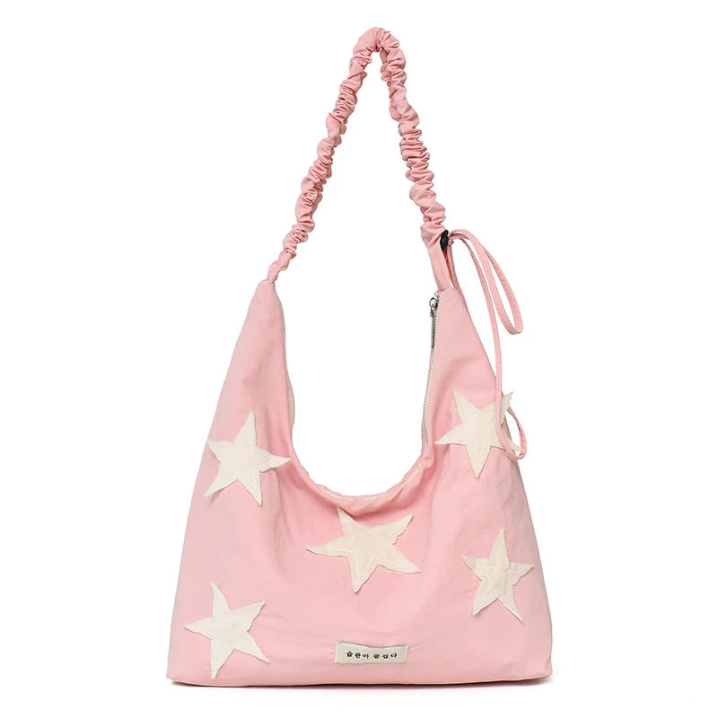 Korean Star Embroidered Canvas Tote Shoulder & Crossbody Bag Canvas Tote Bag Nixie
