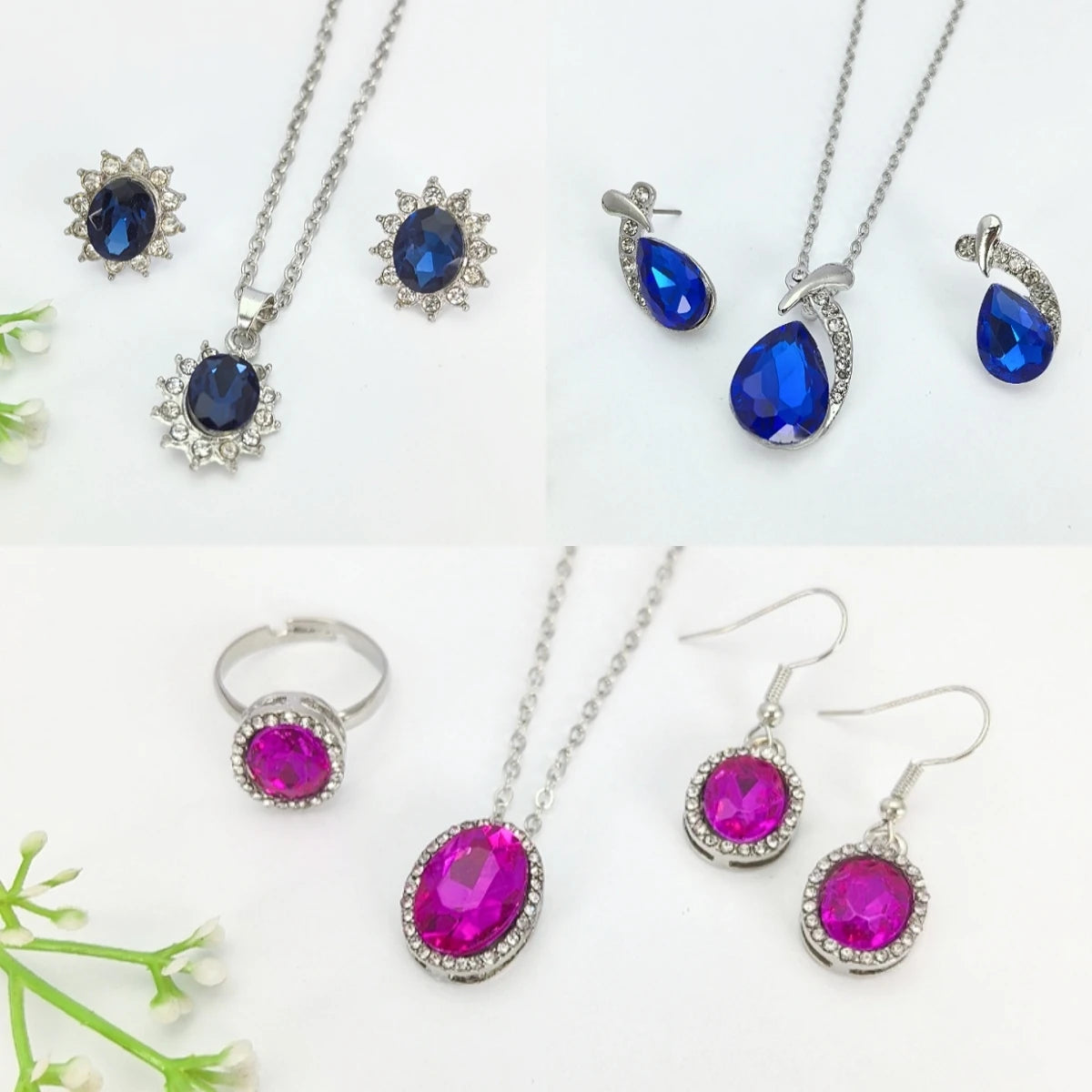 Crystal Waterdrop Pendant Necklace Jewelry Set for Women Pendant Necklace Set Nixie