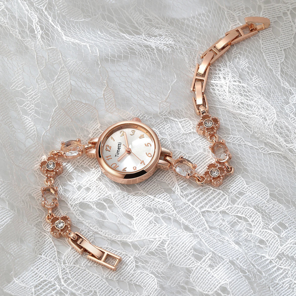 Timetti Rose Gold Women's Quartz Bracelet Watch | Crystal Dial Women's Bracelet Watch Nixie
