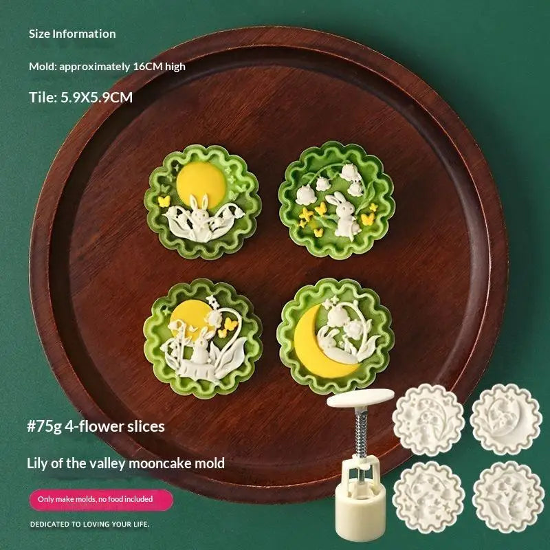 Mooncake Mold Set – 3D Hand Press Cookie Stamps Mid-Autumn Pastry Baking Mold Nixie A4