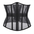 Women's Underbust Corset Lace-Up Black Mesh Waist Cincher Underbust Corset Nixie L