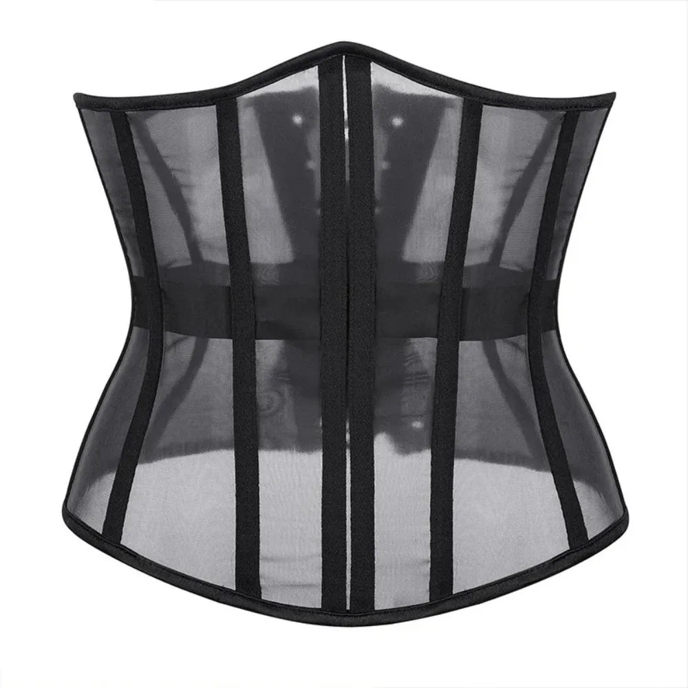 Women's Underbust Corset Lace-Up Black Mesh Waist Cincher