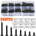 560pcs M2 Carbon Steel Phillips & Flat Head Screws Assortment Screw Assortment Kit Nixie black-560pcs M2