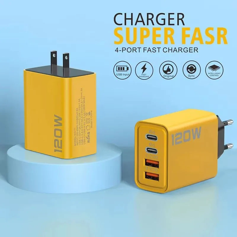 120W GaN 4-Port USB-C Fast Charging Wall Charger Adapter USB-C Wall Charger Nixie