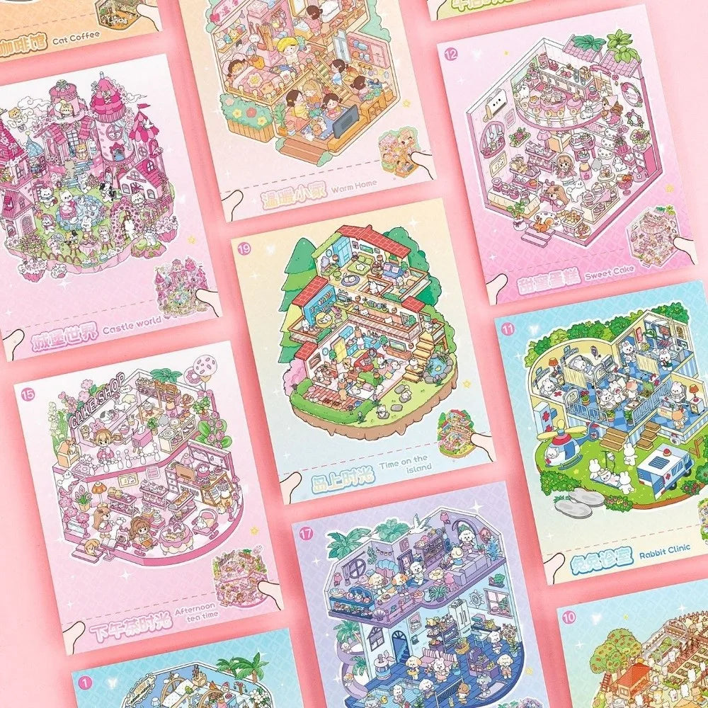 3D Cartoon Landscape Sticker Book – Miniature Cabin Scene for Kids Kids Sticker Book Nixie