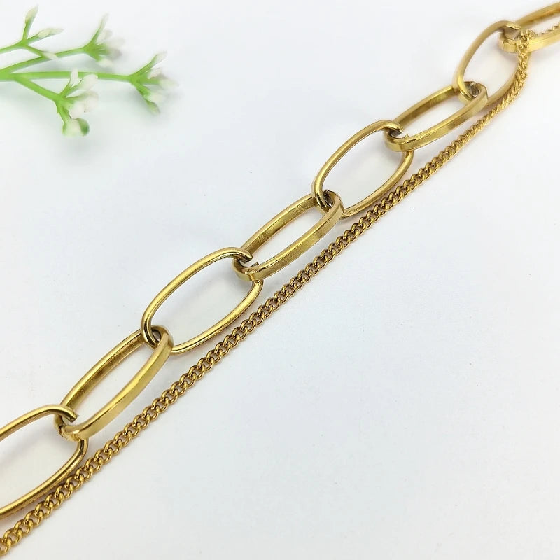 Gold Double Layer Chain Bracelet – Stackable Women's Jewelry