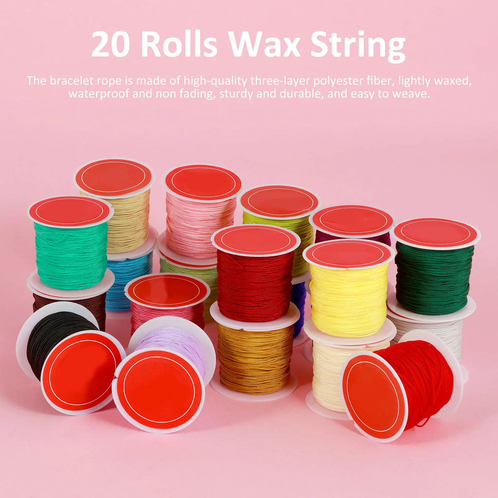 20 Rolls Waxed Bracelet Cord – 20 Colors, 0.8mm Polyester Waxed Craft Cord Nixie