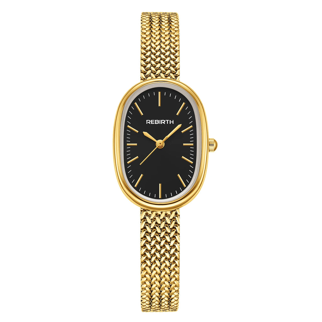 REBIRTH Women's Elegant Quartz Watch | Stainless Steel Band Women's Quartz Watch Nixie black