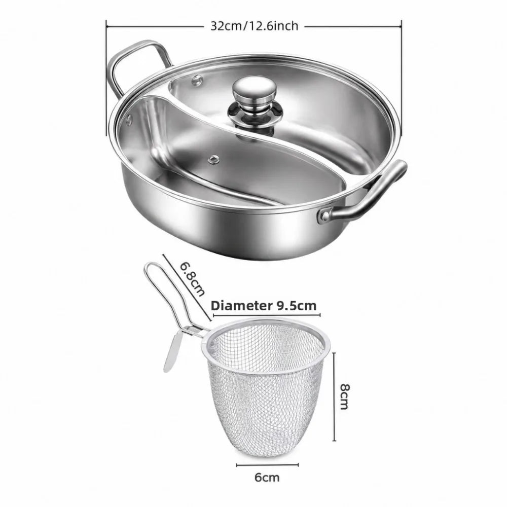 32cm Stainless Steel Hot Pot Divider & Strainer Basket Set Cookware Set Nixie