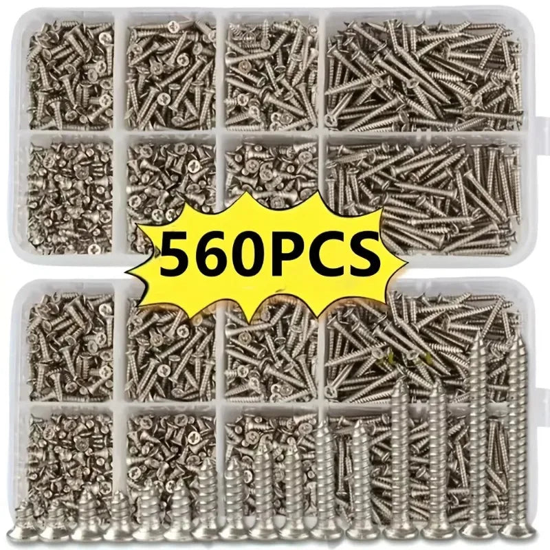 560-Piece M2 Self-Tapping Wood Screw Set – 8 Sizes Kit Screw Assortment Kit Nixie 560pcs box