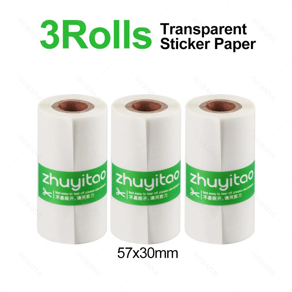 Transparent Thermal Label Paper Rolls for 57/58mm Mini Printers