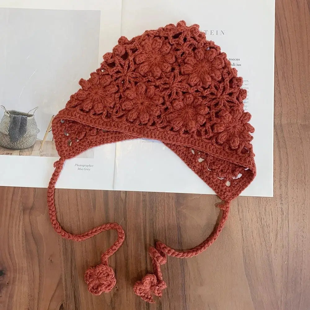 Kids Handmade Knitted Beret Hat – Bohemian Hollow Flower Cap Kids Knitted Beret Nixie