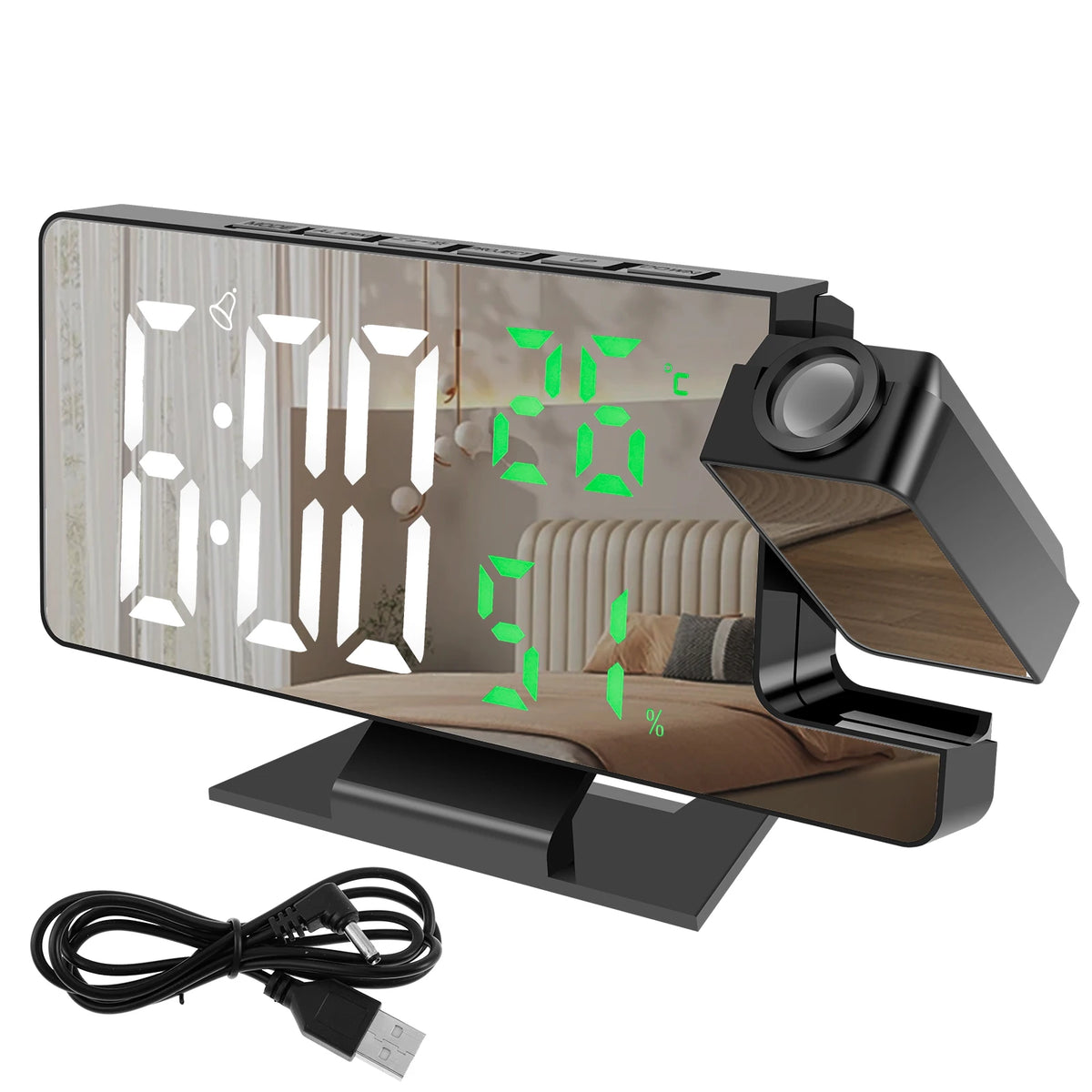 180° Projection Digital Alarm Clock – LED Display & Mirror Projection Alarm Clock Nixie Style A