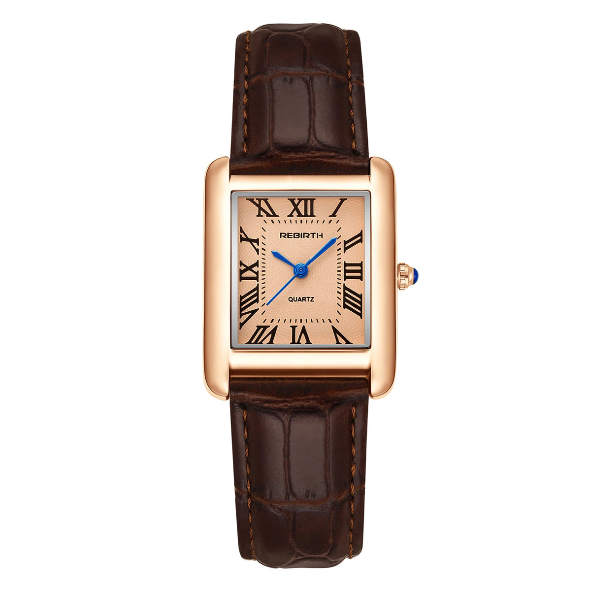 REBIRTH Retro Square Roman Numeral Quartz Wristwatch Quartz Wristwatch Nixie Brown