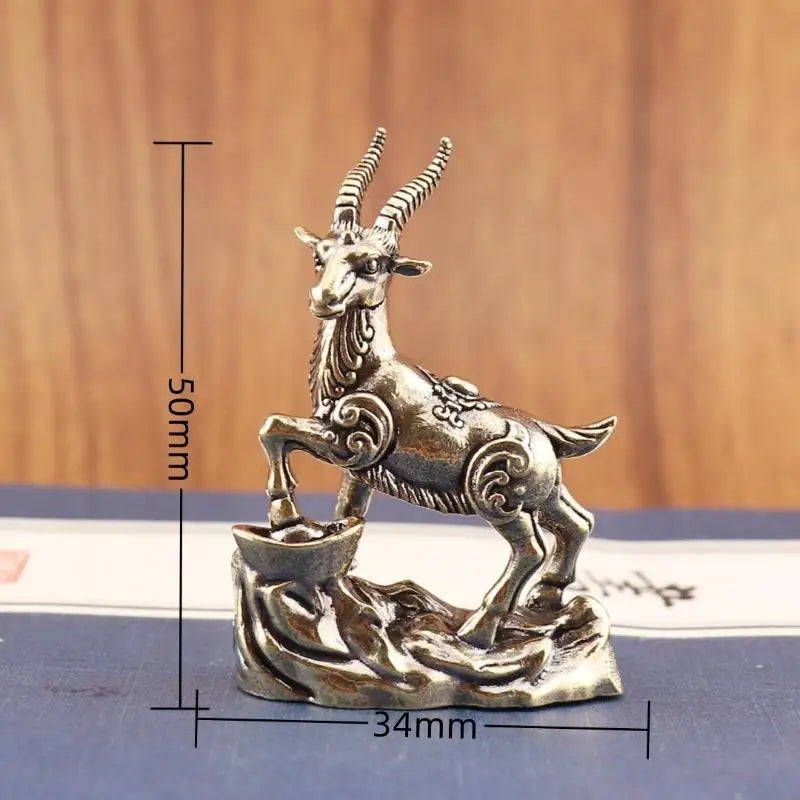 Feng Shui Zodiac Goat Statue with Lucky Coins – Desk Décor Decorative Figurine Nixie