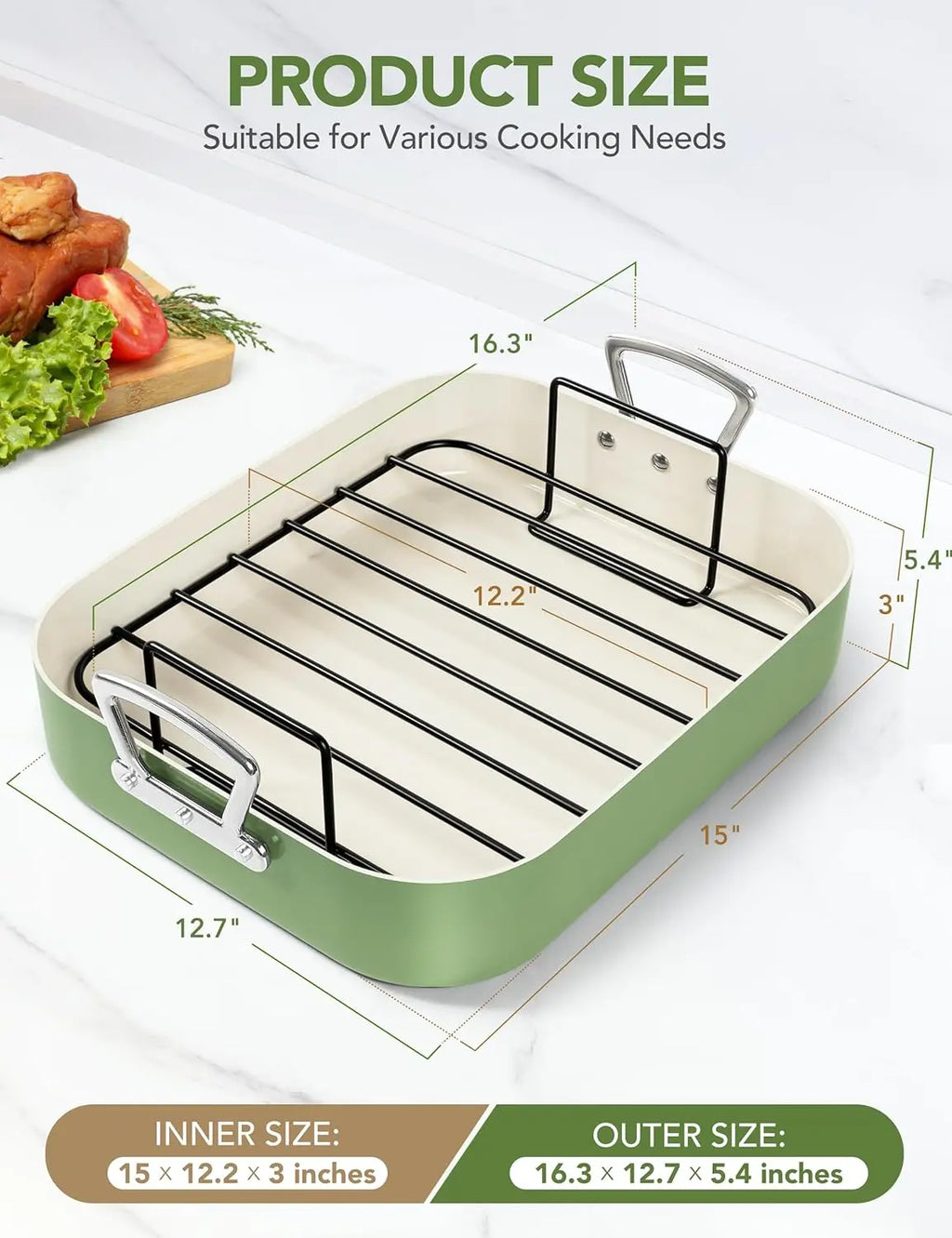 MICHELANGELO Hard Anodized Roasting Pan with Rack Non-Stick Roasting Pan Nixie
