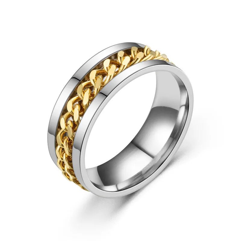Punk Chain Rotating Ring Men & Women Zinc Alloy Sizes 6–11 Fashion Ring Nixie 9 BJZ-10-gold-