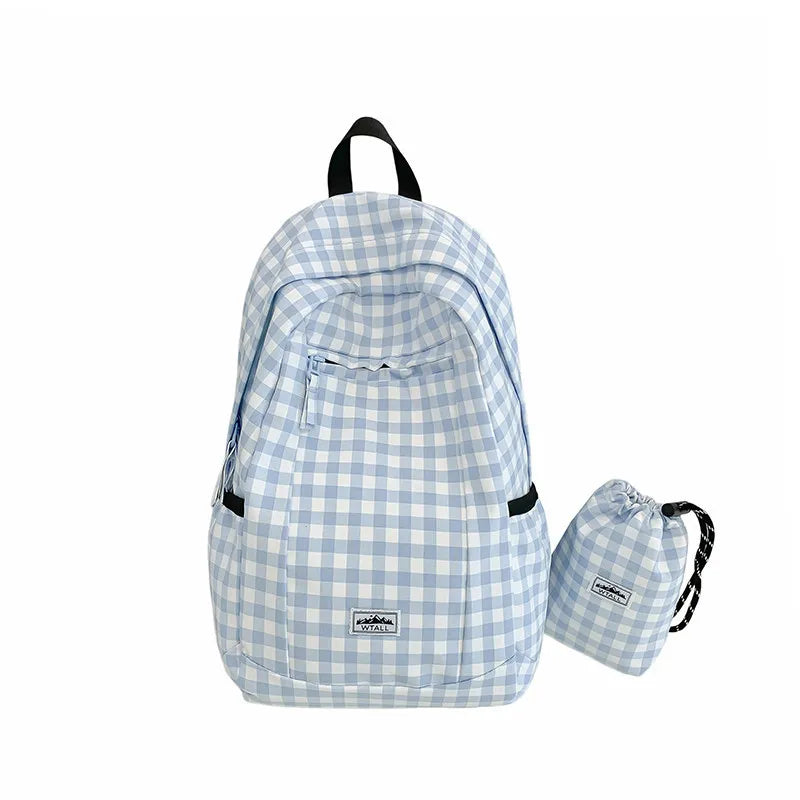 Korean Plaid Canvas Backpack – Large Capacity College Bag Canvas Backpack Nixie