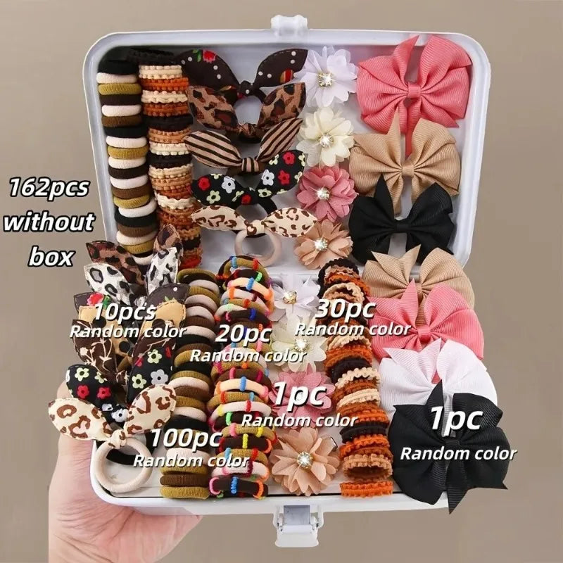 Girls Elastic Floral Bow Hair Bands & Bunny Ear Hair Ties Set Hair Accessories Set Nixie 162pcs-No box