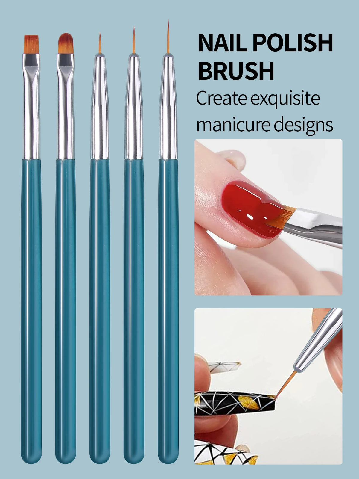 5-Piece Nail Art Brush Set – Painting, Dotting & Liner Tools Nail Art Brush Set Nixie