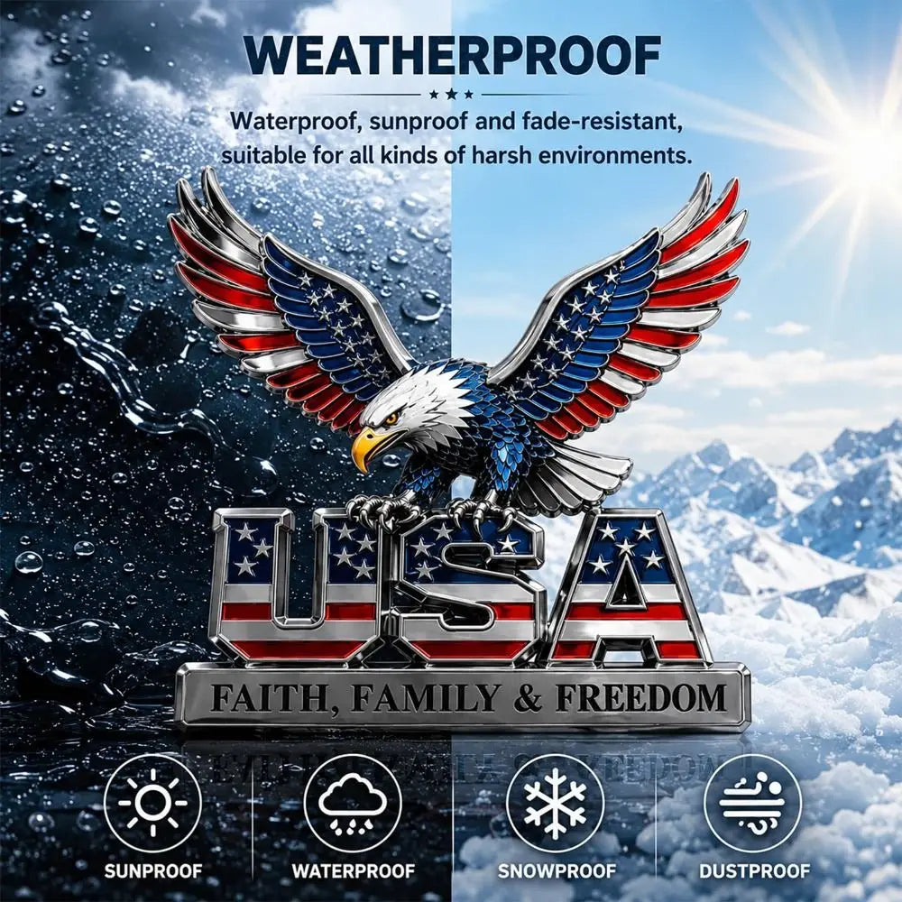 3D Patriotic Eagle Car Emblem – Faith Family Freedom Zinc Car Emblem Badge Nixie