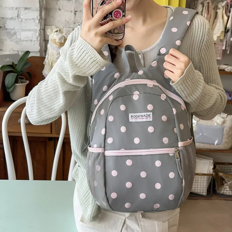 Korean Polka Dot Backpack – Lightweight Large-Capacity School Bag School Backpack Nixie