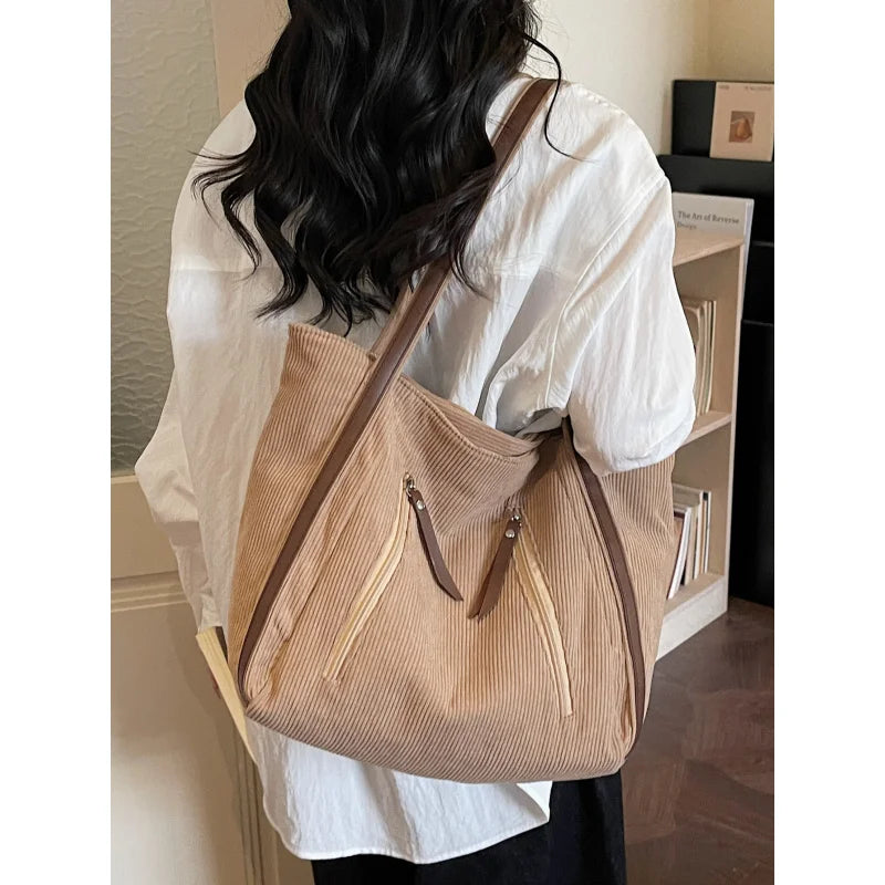 Nixie Corduroy Tote Bag – Large Women's Shoulder Commuter Bag Corduroy Tote Bag Nixie