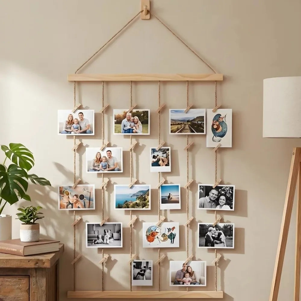 Wood Hanging Photo Display Collage Wall Decor with Clips Wall Photo Display Nixie