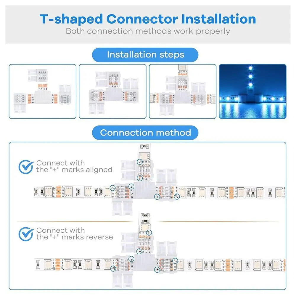 30pcs LED Strip Connectors 8mm/10mm L-Shape 3-Pin & 4-Pin