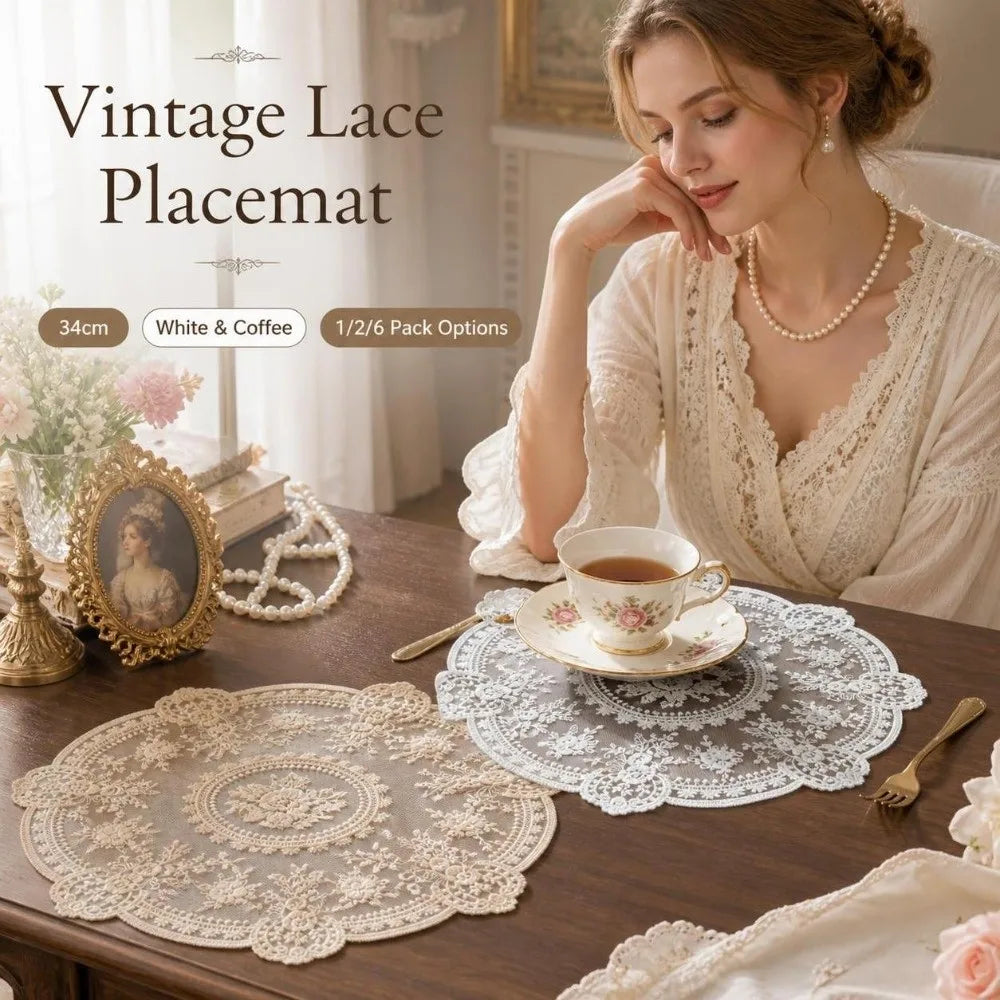 Embroidered Lace Round Placemats – Vintage Floral Table Mats Lace Table Mats Nixie