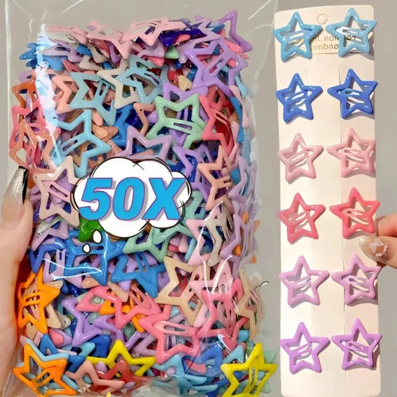 50pcs Kawaii Star Hair Clips Y2K Colorful Snap Barrettes Set Star Hair Clips Nixie
