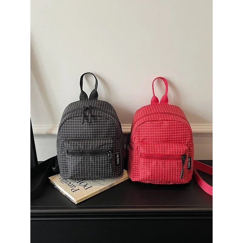 Women's Lightweight Mini Plaid Nylon Backpack – Casual Style